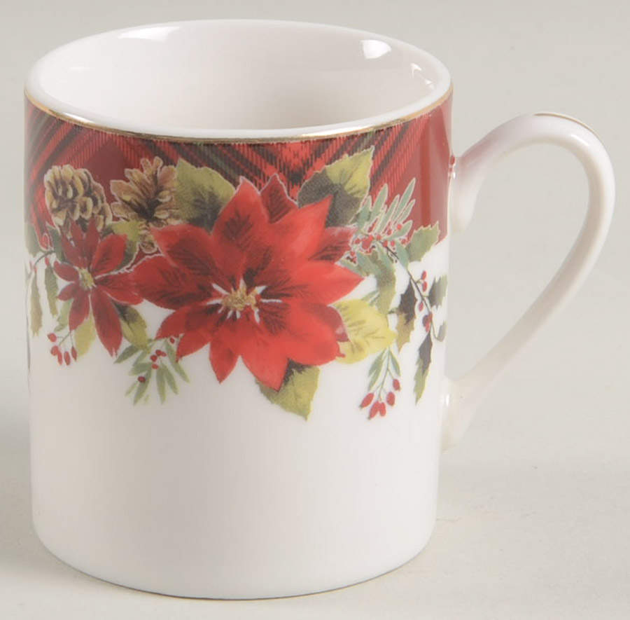 Plaid Poinsettia Saucer for Flat Demitasse Cup by Grace's Teaware-1