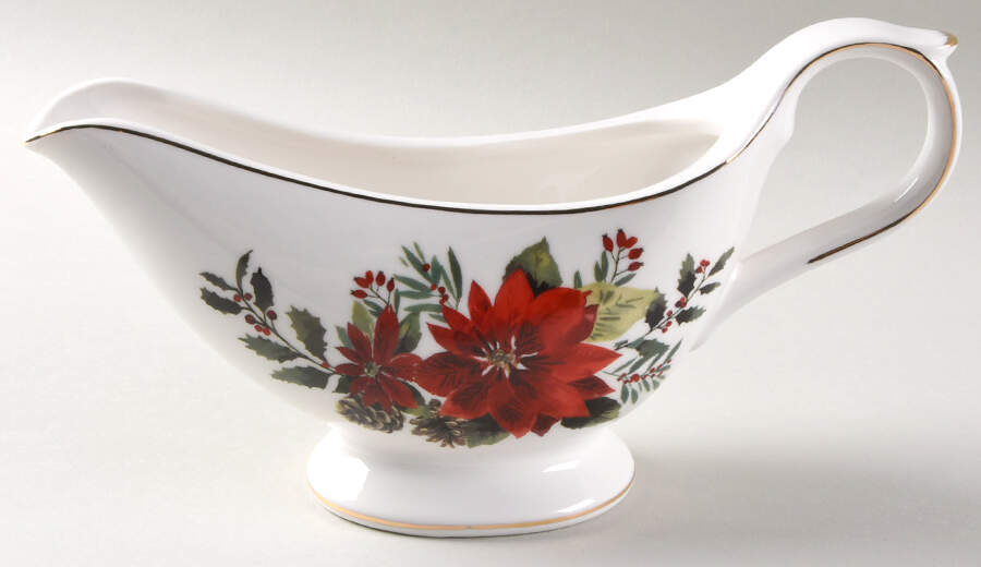 Plaid Poinsettia Gravy Boat by Grace's Teaware-1