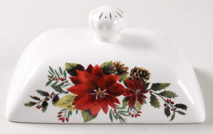 Plaid Poinsettia Lid for 1/4 Lb Butter by Grace's Teaware-1