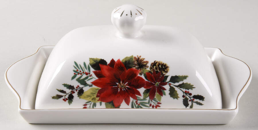 Plaid Poinsettia 1/4 Lb Covered Butter by Grace's Teaware-1