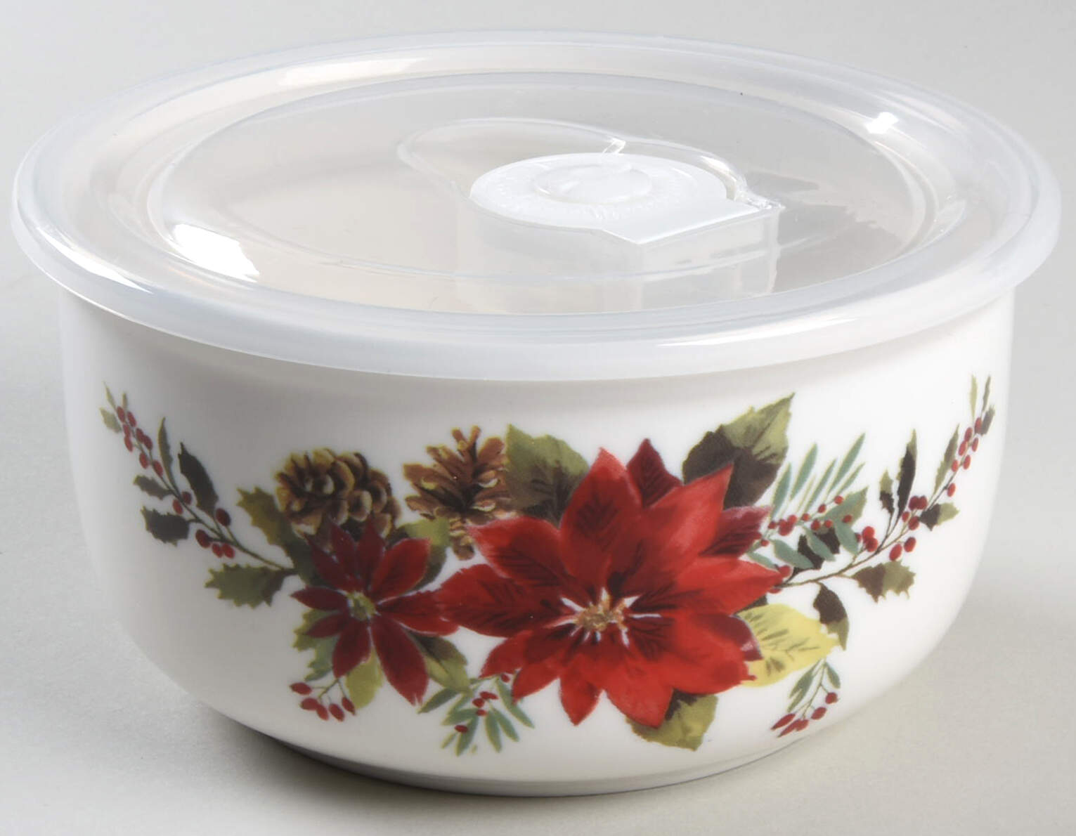 Plaid Poinsettia 5" Storage Bowl Ceramic with Plastic Lid by Grace's Teaware-1