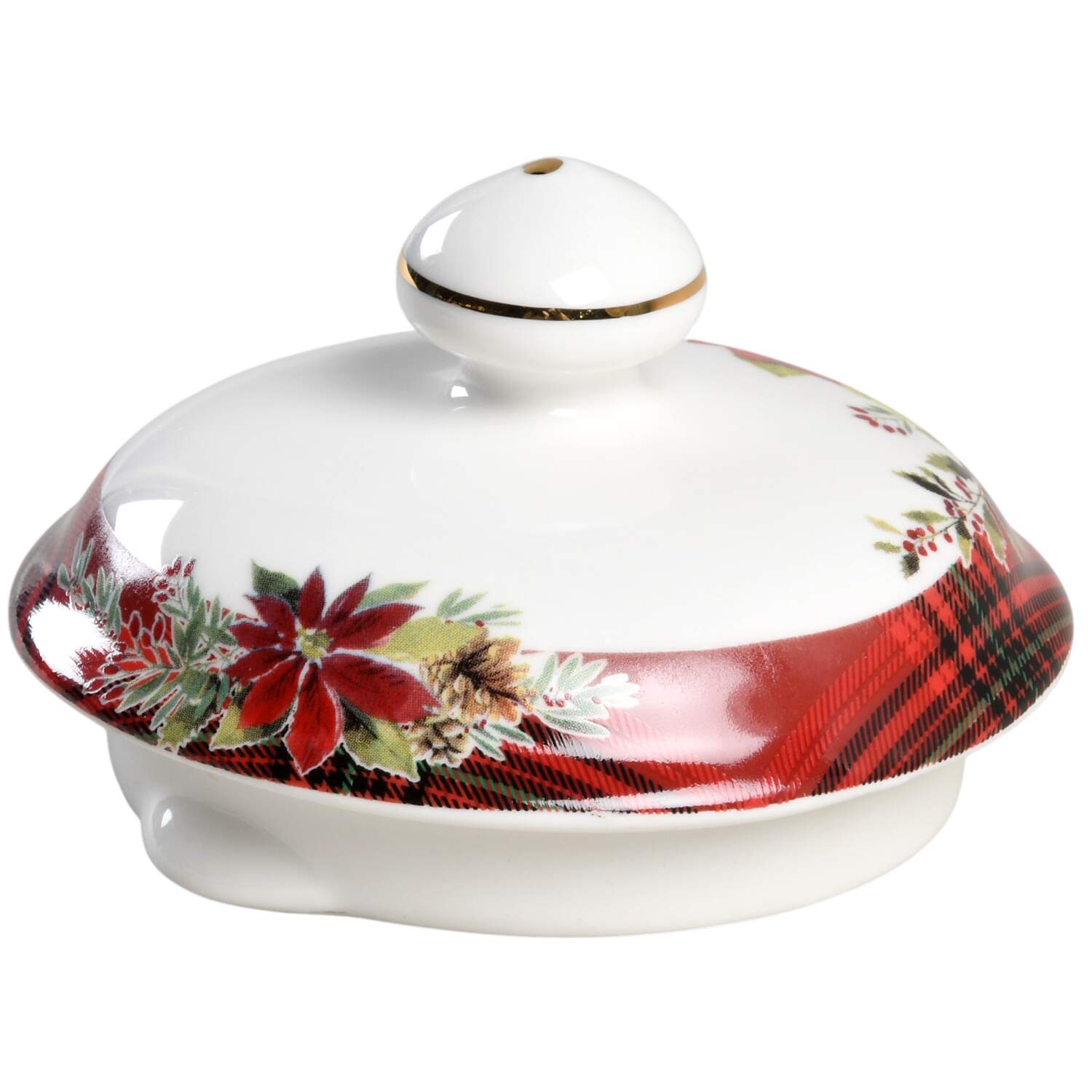 Plaid Poinsettia Lid for Teapot by Grace's Teaware-1