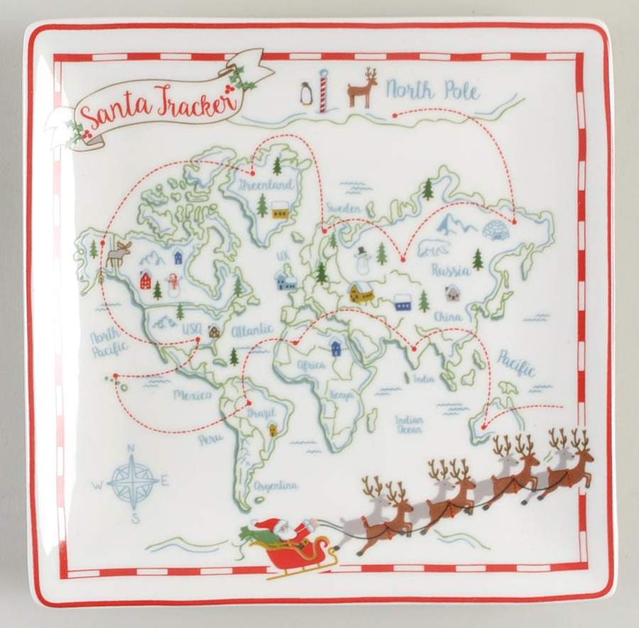 Santa Tracker Square Salad Plate by Grace's Teaware-1