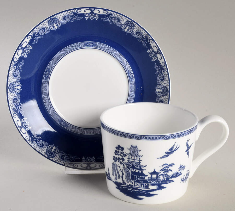 Blue Willow Flat Cup & Saucer Set by Grace's Teaware-1