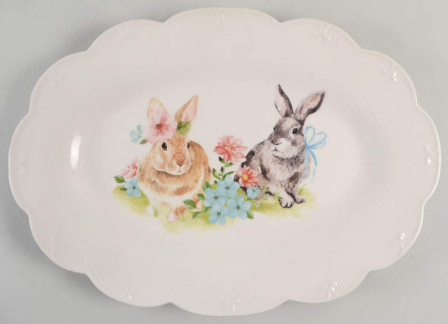 Scallop Bunny 13" Oval Serving Platter by Grace's Teaware-1