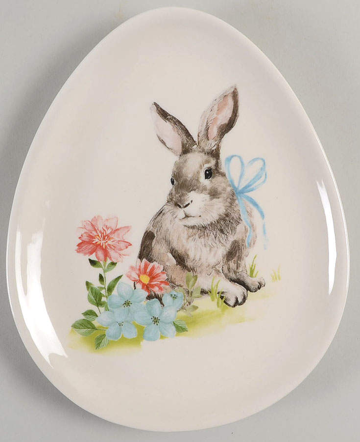 Scallop Bunny 8" Egg Shape Plate by Grace's Teaware-1