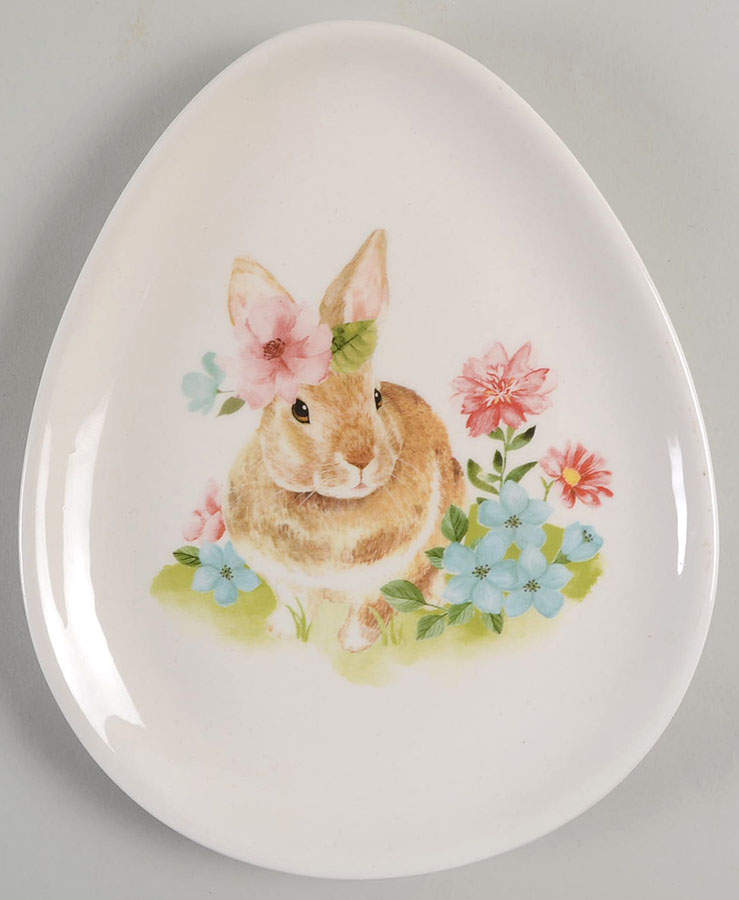 Scallop Bunny 8" Egg Shape Plate by Grace's Teaware-1