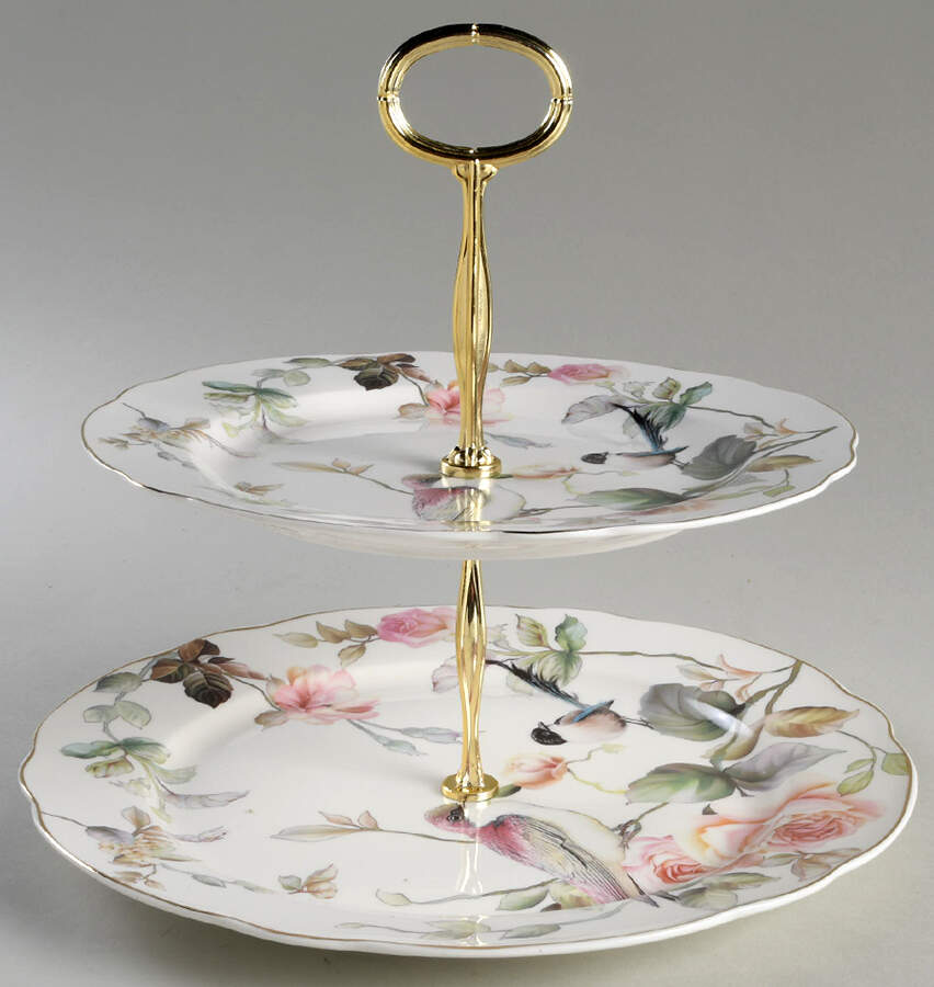 Magnolia 6 5/8"-10"  2 Tiered Serving Tray (Dp, Sp) HC by Grace's Teaware-1