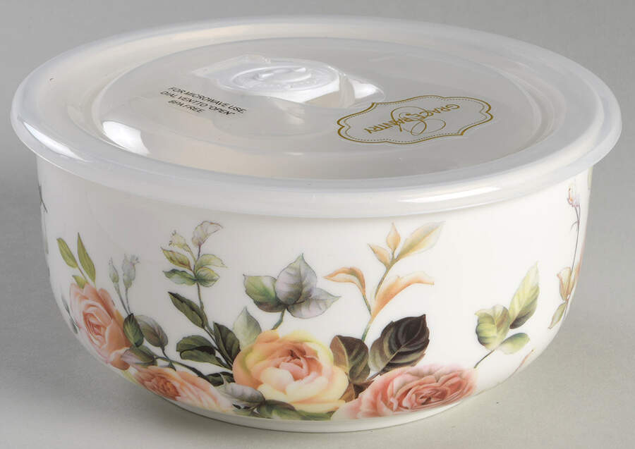 Magnolia 6" Storage Bowl Ceramic with Plastic Lid by Grace's Teaware-1
