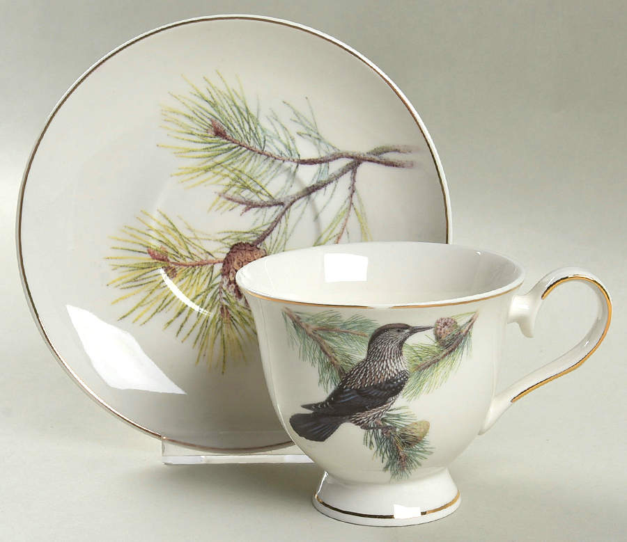 Winter Bird Footed Cup & Saucer Set by Grace's Teaware-1