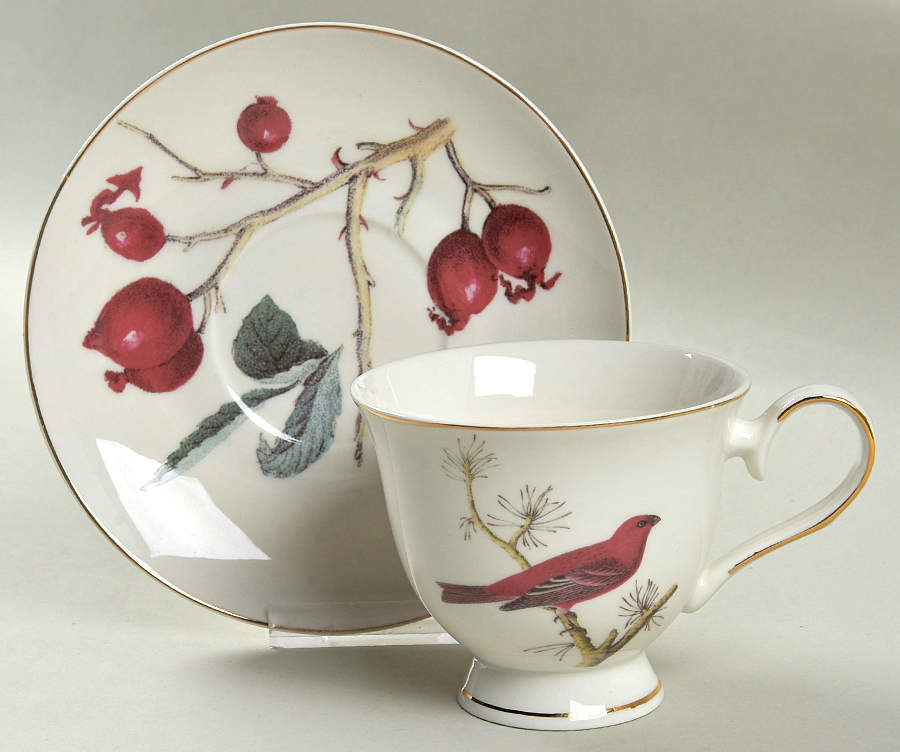 Winter Bird Footed Cup & Saucer Set by Grace's Teaware-1