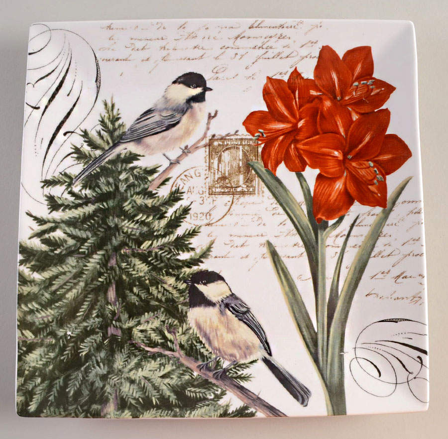 Winter Cheer Bird Square Dinner Plate by Grace's Teaware-1