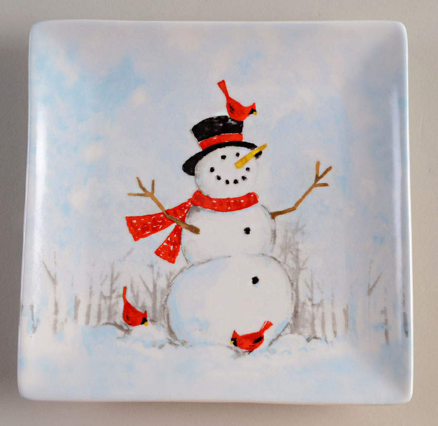 Winter Cheer Snowman Square Salad Plate by Grace's Teaware-1