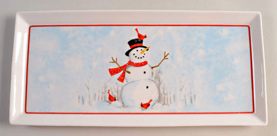 Winter Cheer Snowman 13" Rectangular Serving Platter by Grace's Teaware-1