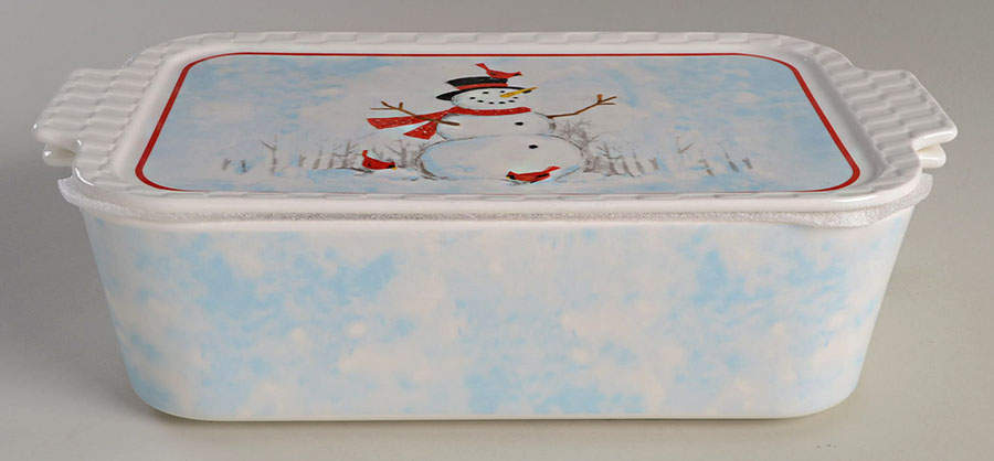 Winter Cheer Snowman Rectangular Baker & Lid by Grace's Teaware-1
