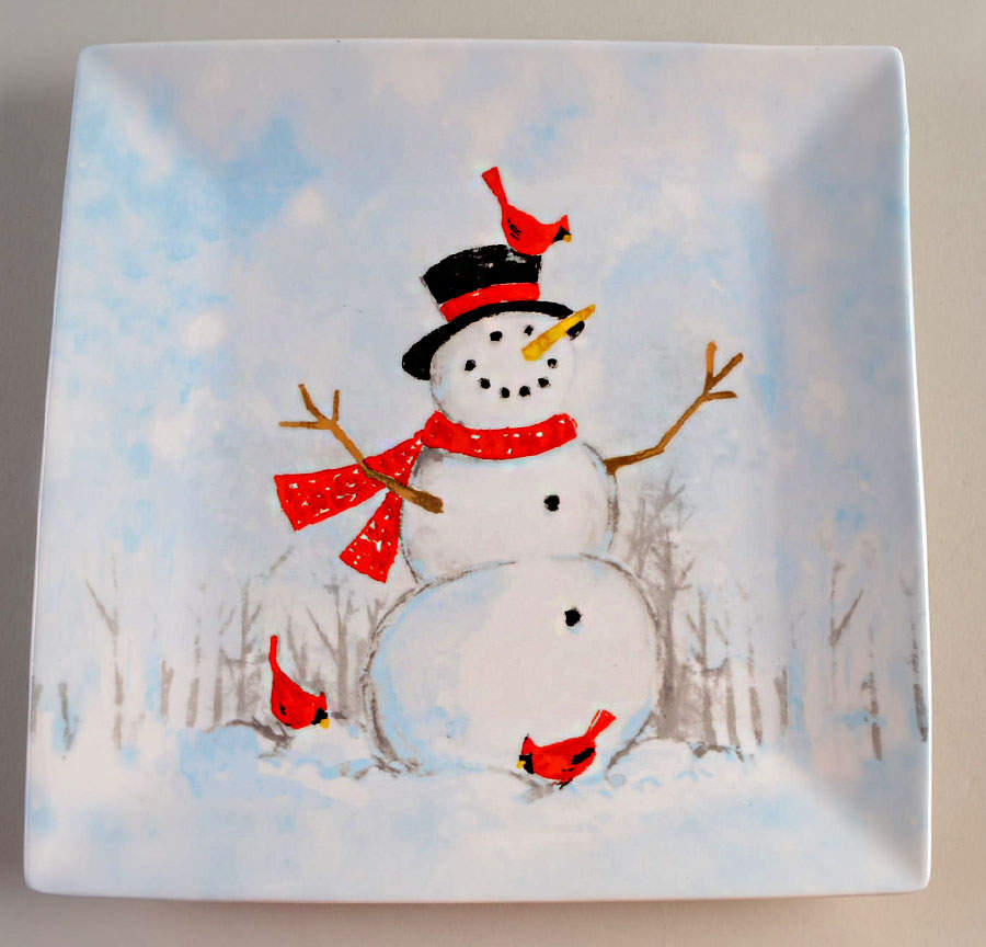 Winter Cheer Snowman Square Dinner Plate by Grace's Teaware-1