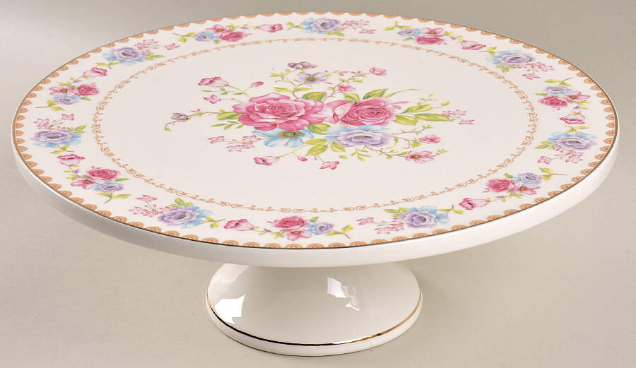 Floral Bouquet Footed Cake Plate by Grace's Teaware-1