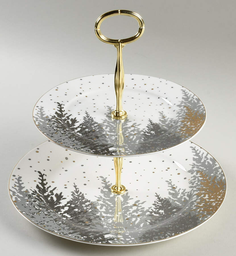 Black Grey Tree 6 5/8"-10"  2 Tiered Serving Tray (Dp, Sp) HC by Grace's Teaware-1