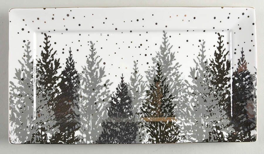 Black Grey Tree 14" Rectangular Serving Platter by Grace's Teaware-1