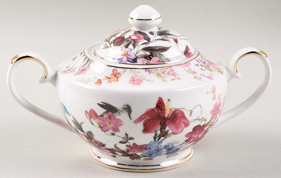Pink Blue Garden Sugar Bowl & Lid by Grace's Teaware-1