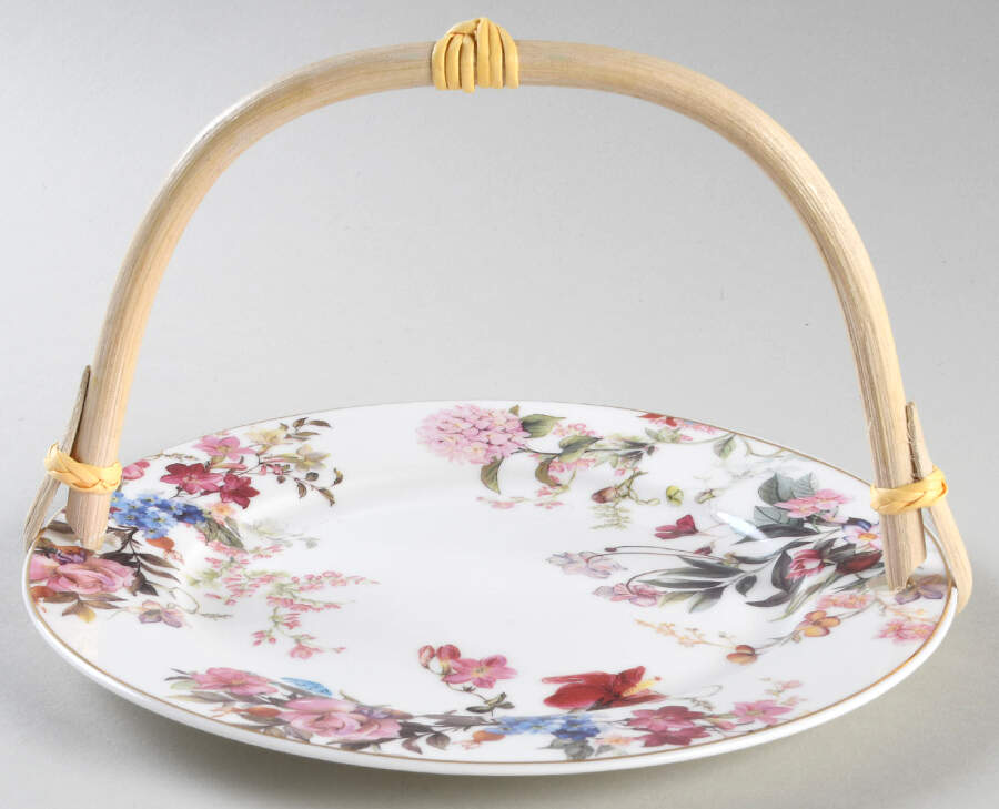 Pink Blue Garden 5 3/8"-5 5/8" Bamboo Handled Serving Plate  HC by Grace's Teaware-1