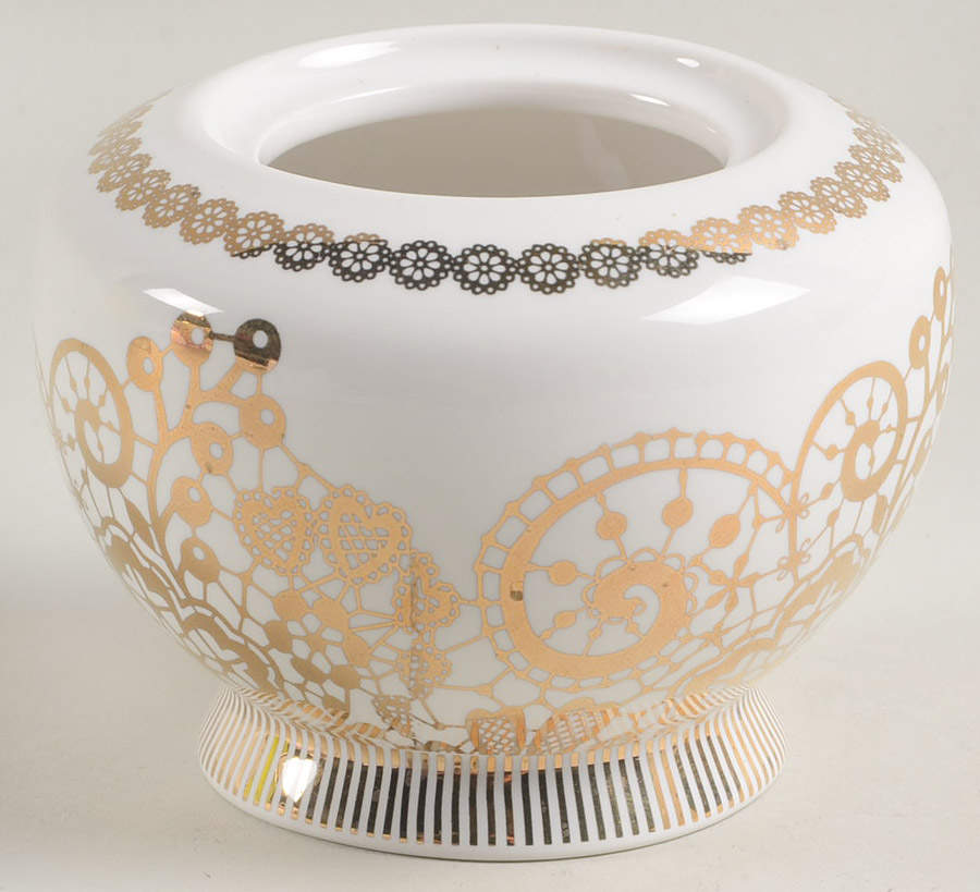 White Gold Lace Berry Sugar Bowl No Lid by Grace's Teaware-1