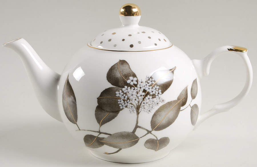 Metallic Black Leaves Teapot & Lid by Grace's Teaware-1
