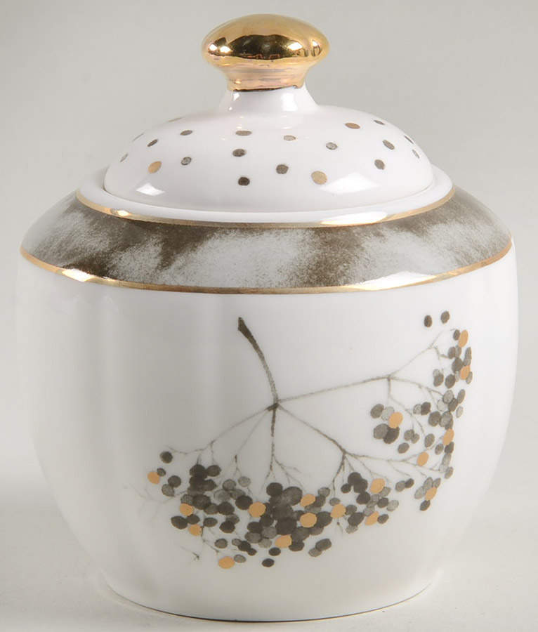 Metallic Black Leaves Sugar Bowl & Lid by Grace's Teaware-1