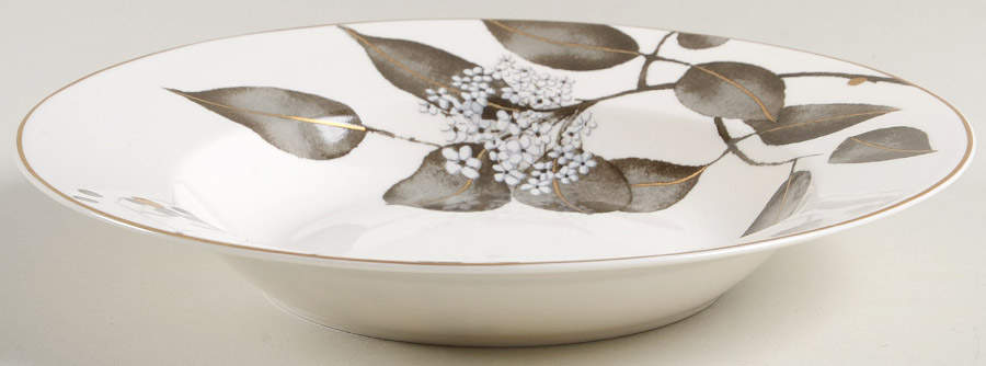Metallic Black Leaves Large Rim Soup Bowl by Grace's Teaware-1