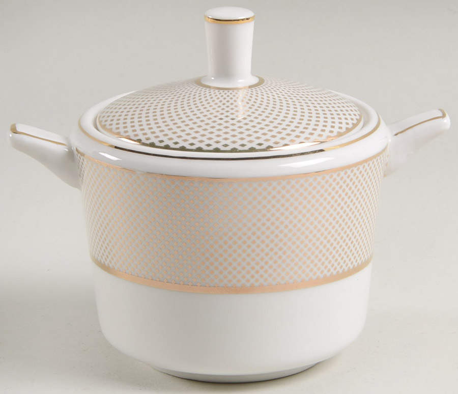 Gold Diamond Pin Sugar Bowl & Lid by Grace's Teaware-1