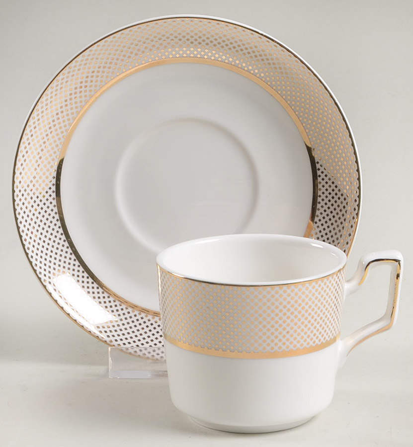 Gold Diamond Pin Flat Demitasse Cup & Saucer Set by Grace's Teaware-1