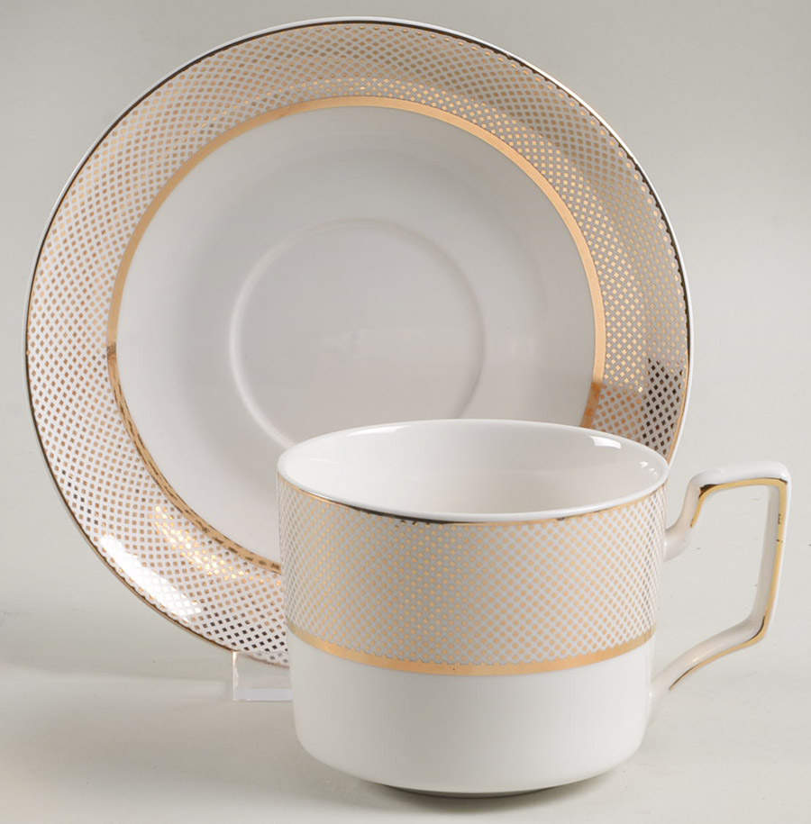 Gold Diamond Pin Flat Cup & Saucer Set by Grace's Teaware-1