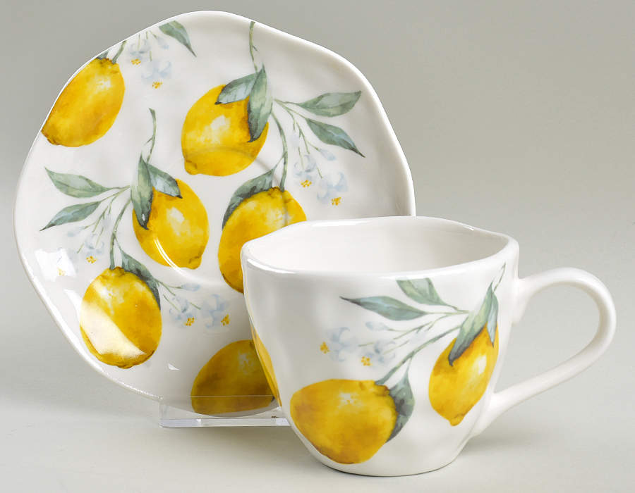 Organic Lemon Flat Cup & Saucer Set by Grace's Teaware-1