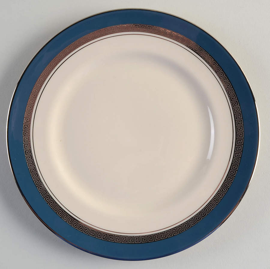 Grecian Key Black (Platinum Trim, Rim) Salad Plate by Flintridge-1