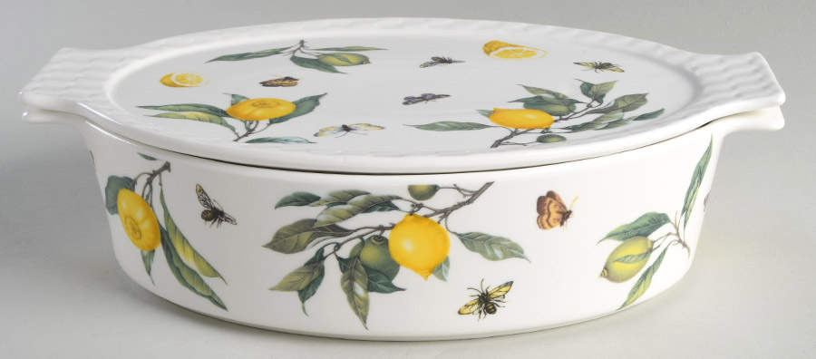 Lemon Bee Oval Baker with Lid by Grace's Teaware-1