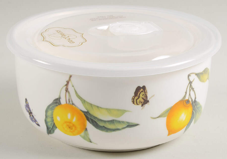 Lemon Bee 6" Storage Bowl Ceramic with Plastic Lid by Grace's Teaware-1