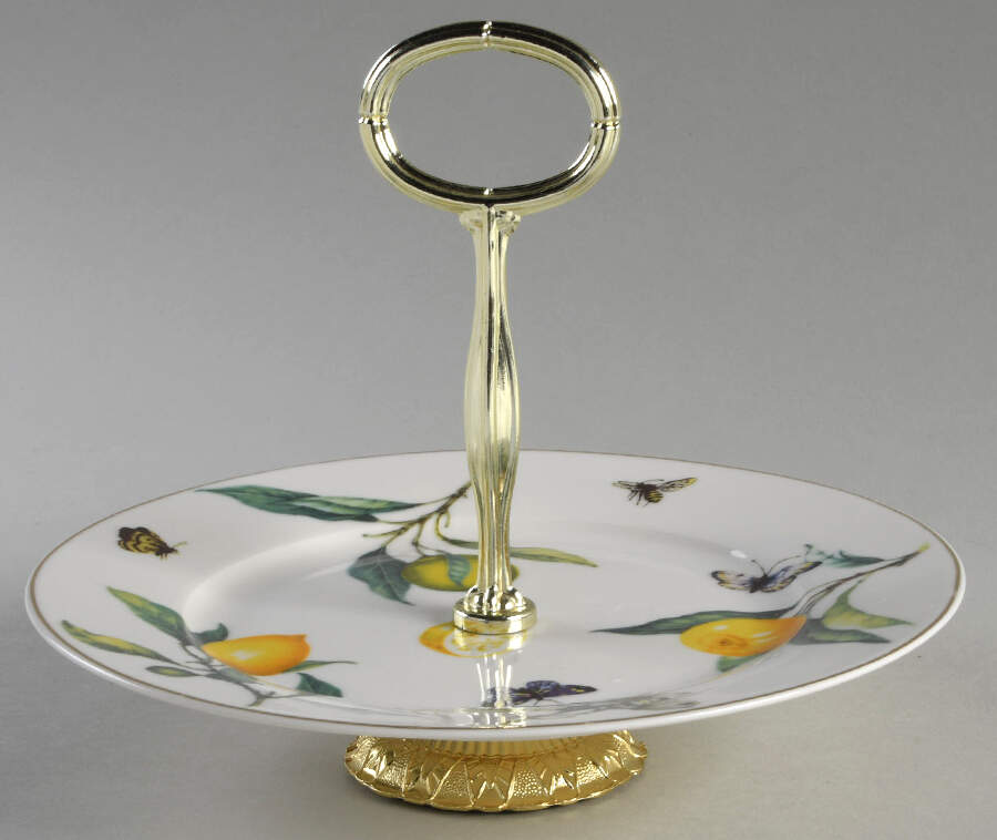 Lemon Bee Round Serving Plate with Center Handle (Dp) Hc by Grace's Teaware-1