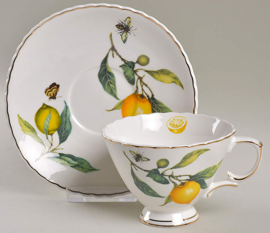 Lemon Bee Footed Cup & Saucer Set by Grace's Teaware-1