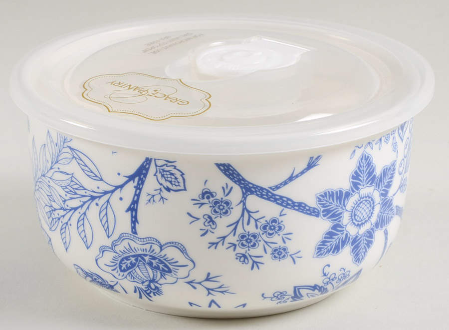 Blue Vine 5" Storage Bowl Ceramic with Plastic Lid by Grace's Teaware-1