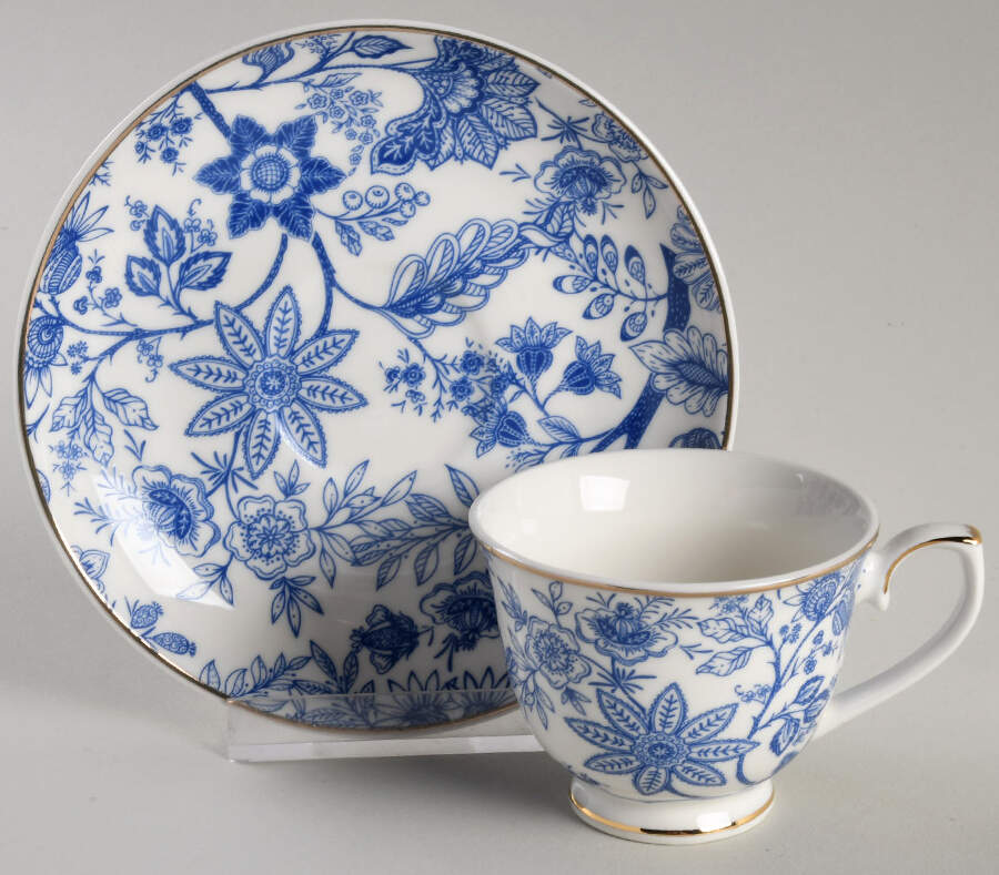 Blue Vine Footed Demitasse Cup & Saucer Set by Grace's Teaware-1