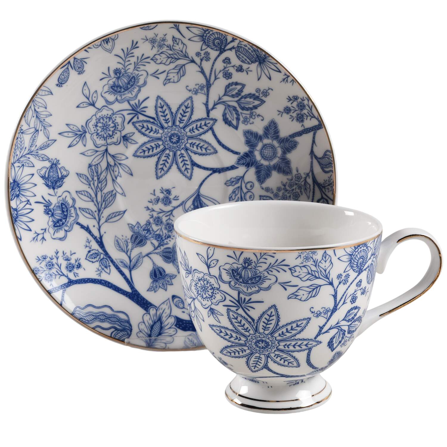 Blue Vine Footed Cup & Saucer Set by Grace's Teaware-1
