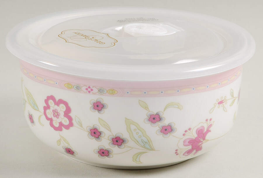 Corn Floral Pink 26 Oz Round Plastic Microwave Bowl & Vented Lid by Grace's Teaware-1
