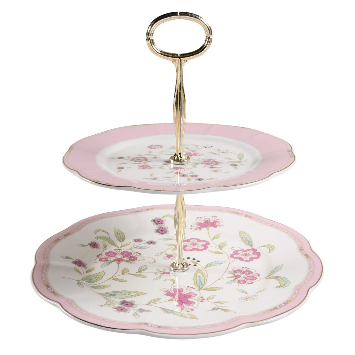 Corn Floral Pink 6 5/8"-10"  2 Tiered Serving Tray (Dp, Sp) HC by Grace's Teaware-1