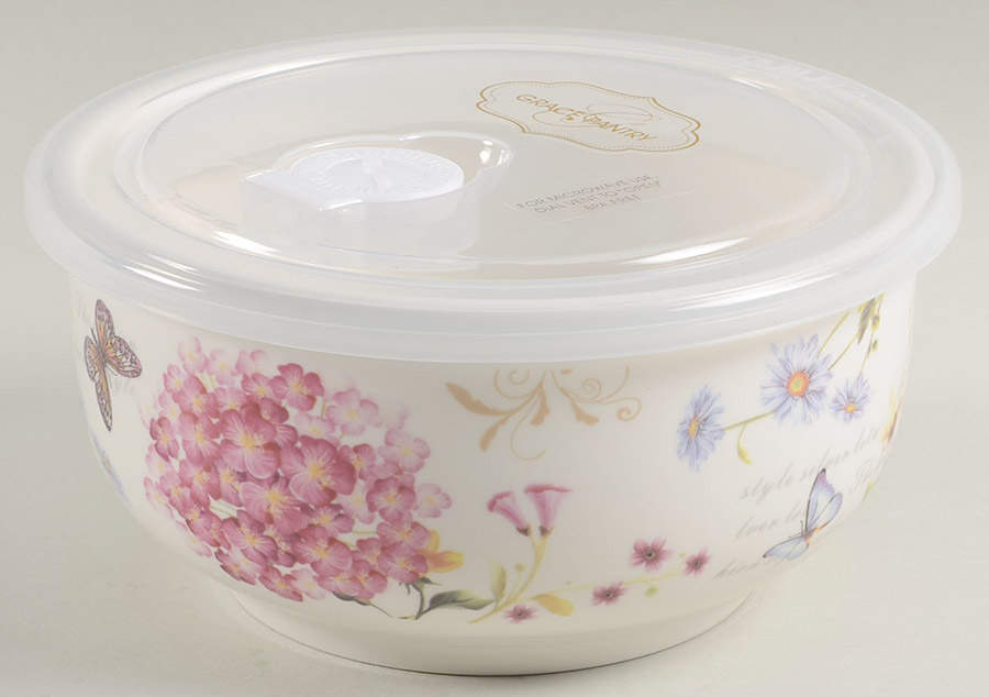Hydrangea Medium Serve & Store Bowl with Lid by Grace's Teaware-1