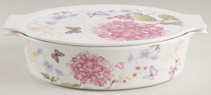 Hydrangea Oval Baker with Lid by Grace's Teaware-1