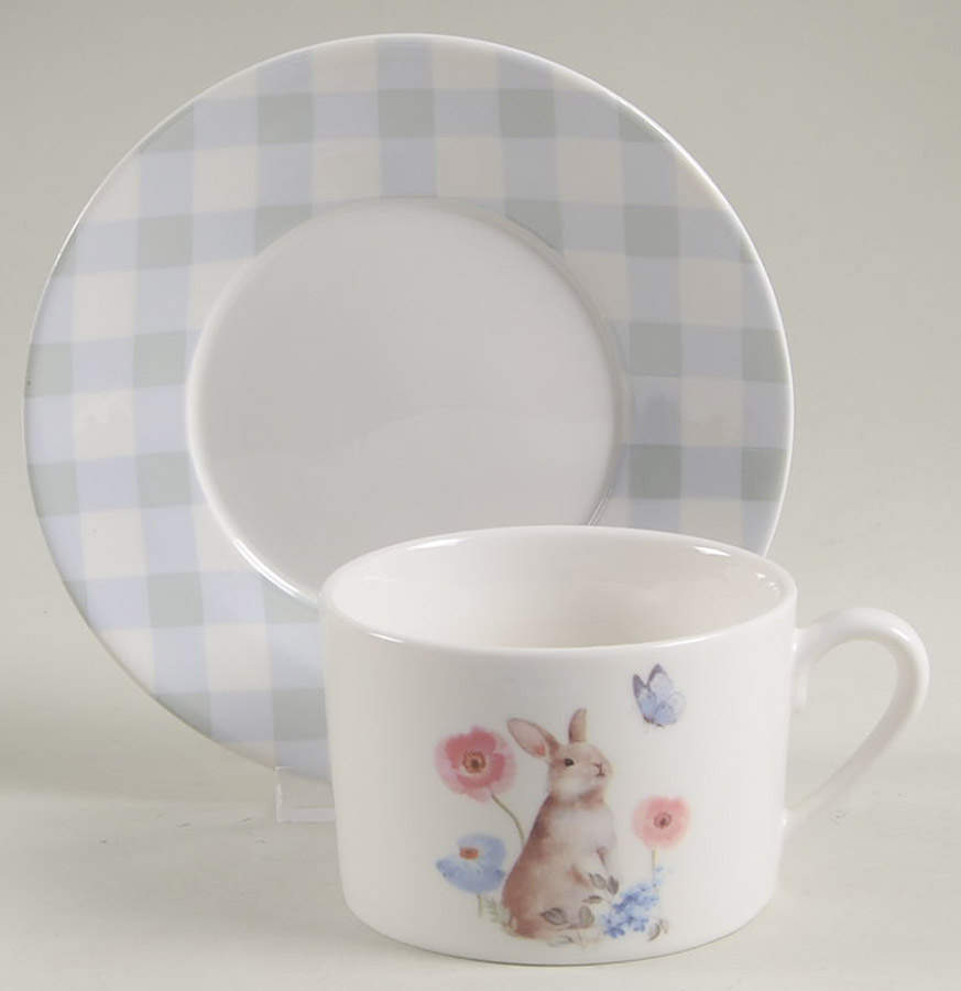 Plaid Bunny Flat Cup & Saucer Set by Grace's Teaware-1