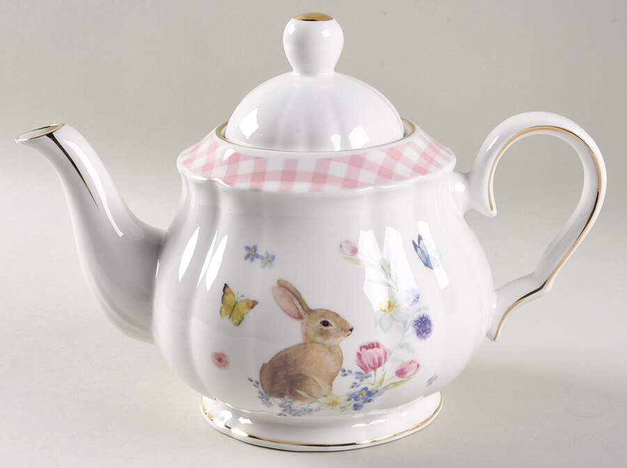 Plaid Bunny Teapot & Lid by Grace's Teaware-1