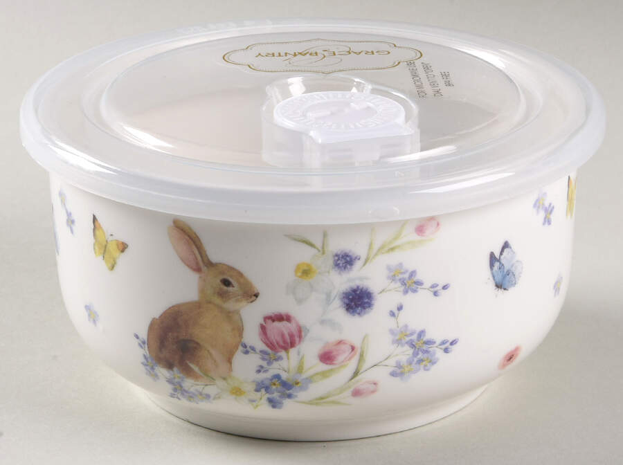 Plaid Bunny Vent Lid for 16 Oz Round Plastic Microwave Bowl by Grace's Teaware-1