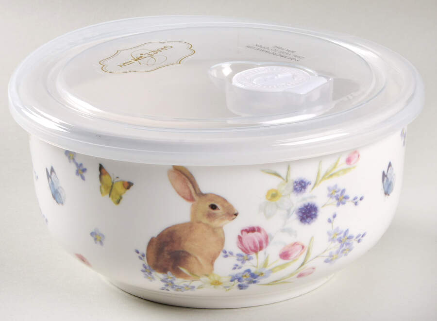 Plaid Bunny 26 Oz Round Plastic Microwave Bowl & Vented Lid by Grace's Teaware-1