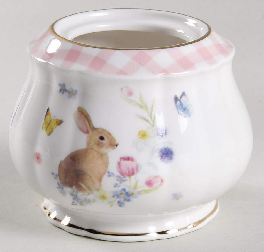 Plaid Bunny Sugar Bowl No Lid by Grace's Teaware-1